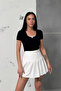 Square Neck Black Lace Detail Crop Blouse - 2
