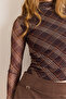 Women's Brown Plaid Lined Mock Neck Blouse Blz-19003197 - 4
