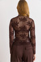 Women's Brown Flock Printed Mock Neck Tulle Blouse Blz-19003199 - 4