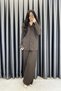 V-Neck Covered Button Wrinkled Suit - Brown Brown - 3