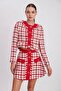Women's Red Flap Pocket Button Detail Jacket-Skirt Set Per9328