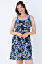 Women's Navy Blue 100% Cotton Summer Strap Dress - 2