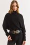 Women's Black Half Fisherman Skirt Asymmetrical Poncho Sweater Kzk-19001126