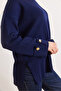 Women's Navy Blue Cuff Buttoned Slit Knitwear Sweater Kzk-19001110 - 5