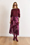 Women's Purple Shawl Pattern Lined Midi Tulle Skirt Etk-19000395 - 2