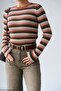 Women's Striped Crew Neck Viscose Knit Sweater - 5