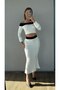 Women's Madonna Collar Long Sleeve Crop Blouse and Slit Midi Skirt Bottom-Top Set White - 6
