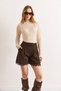 Women's Brown Lace Detailed Pleated Pocket Shorts Shrt-19000082 - 6