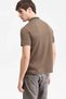 Short Sleeve Morales Knit Zippered Polo Collar Men's Khaki Polo T-Shirt M6Rp38Kb322-G8L1 - 3