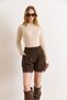 Women's Brown Lace Detailed Pleated Pocket Shorts Shrt-19000082 - 5