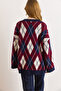 Women's Navy Blue Baklava Pattern Knitwear Sweater Kzk-19001124 - 6