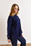 Women's Navy Blue Cuff Buttoned Slit Knitwear Sweater Kzk-19001110 - 4