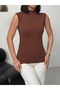 Women's 2-Piece Sleeveless Bodysuit Zero Sleeve High Neck Bodysuit 2 Pieces Fisherman Bitter Brown-Black - 7