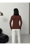 Women's 2-Piece Long Sleeve Bodysuit Bitter Brown, Brown Half Turtleneck Bodysuit Cotton Bodysuit 2Pcs - 5