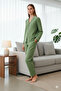 Green 100% Cotton Puff Textured Ara Piped Muslin Fabric Woven Pajama Set