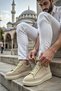Men's Beige Casual Lace-Up Sports Shoes High Thick Sole Comfortable Stylish Sneaker