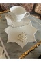 6 Pieces Star Model Ecru Embroidered Cocktail & Coffee Serving Napkins with Pearl Brooches - 3
