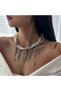 Andromeda Model Grunge Necklace with Large Pearls and Silver Chain Tassels with Star Detail