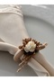 Set of 6 Rustic Gold and White Floral Napkin Rings |   Wooden Tableware Accessory - 3