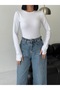 Women's Crew Neck White Basic Slip-On Stretchy Body Cotton Finger Detail Blouse - 7