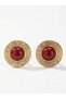 Gold Color Round Shape Burgundy Stone Detailed Textured Women's Earrings I Special Boxed