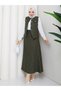 Women's Ecru Buttoned Hijab Two-Piece Set (Vest + Long Skirt) - 5