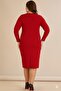 Women's Plus Size Square Neck Front Slit Long Sleeve Stretchy Midi Length Crepe Woven Dress - 7