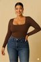 Women's Plus Size Burgundy Square Neck Long Sleeve Modal Soft Tok Texture Stretchy Blouse - 6