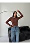 Women's 2-Piece Crew Neck Black Brown Basic Body Fitted Cotton Finger Detail Blouse - 2