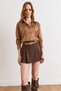 Women's Brown Belted Zippered Shorts Pleated Skirt Etk-19000392 - 6