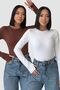 Women's 2-Piece Basic Bitter Brown White Bodysuit with Finger Loops and Cotton Finger Detail Blouse