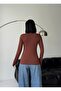 Women's 2-Piece Basic Bitter Brown White Bodysuit with Finger Loops and Cotton Finger Detail Blouse - 3