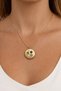 Women's - Gold Plated Medallion Necklace with Star & Heart Figures - Colorful Stone Detail - Tarnish-Free Steel - 2
