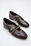 Women's Double Strap Studded Casual Ballerinas Bitter Brown Patent Leather