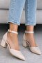 Women's Holy Beige Short Thick Heeled Casual Comfortable Shoes - 2