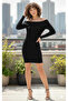 Madonna Collar Stylish Mini Black Dress - 3