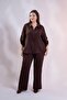 Plus Size Women's Zip Detail 2-Piece Set Brown