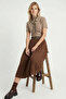 Belted Pleated Long Suede Skirt Ldp0092 Brown - 2