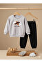 100% Cotton Baby Boy Embroidered Double Set Sweatshirt Pants - 2