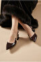 Women's Brown Side Buckle Detail Open-Back Pointed Toe Daily Heeled Shoes - 4