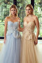 Women's Strapless Stone and Bead Embroidered Long Evening Dress 6702 Ice Blue - 2