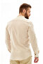 Slim Fit Linen Notched Collar Men's Shirt with Folded Sleeves - 3