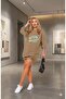    Women's Long Sleeve Crew Neck Lettered Viscose Two Thread Dress