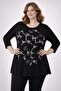 Women's Plus Size Black, Print and Stone Detail, Side Slit Blouse 65N39346 - 4