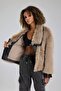 Women's Fur Collar Sleeves Leather Detailed Premium Quality Design Coat Jacket - 5