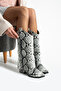 Diva Gray Snakeskin Leggings with Zipper Detail 6 cm Heeled Boots - 3