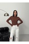 Women's Bitter Brown Long Sleeve Bodysuit High Neck Bodysuit Fisherman Bodysuit Basic Bodysuit