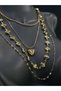 Quadruple Steel Chain Heart Model Bulk Classic Stylish Style Romantic Love Themed Yellow Color Steel Necklace - 8