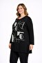 Women's Plus Size Black, Print and Stone Detail, Side Slit Blouse 65N39344 - 4