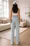 Women's Ice Blue Snow Wash Stretch Fabric Super High-Waisted Loose-Leg Denim Palazzo Pants - 4